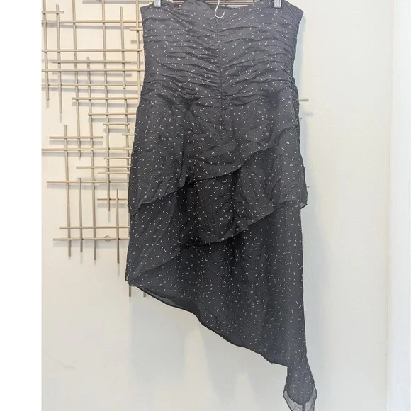 VTG Y2K Kay Unger Black Polka Dot Ruched Strapless Dress Silk Chiffon Tiered 12 - Picture 2 of 9